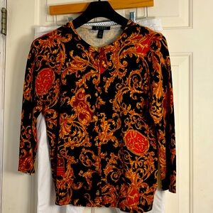 Lauren Ralph Lauren cardigan sweater silk & cotton dark navy paisley size S.